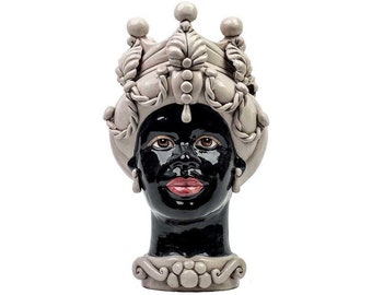 Moorish Head Ceramic - Liberty Black and White Moro Head H. 42 cm