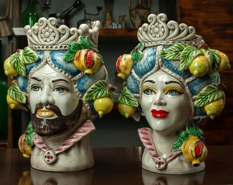 Moorish Head - Sicilian Moorish heads model Lemons and pomegranates L. 23 x H. 30 cm