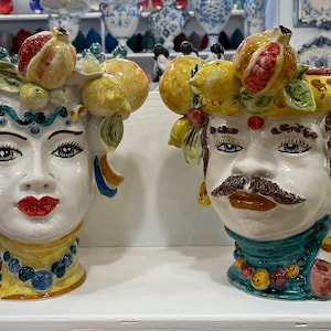 Ceramic Moor Vases - Sicilian ceramic Moor heads from Caltagirone Fruit L. 25 x H. 30 cm