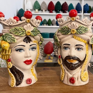 Sicilian Ceramics &quot;Head Vases&quot; - Sicilian ceramic Moor&#39;s heads L. 20 X H. 28 cm