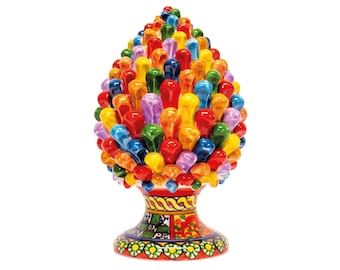 Pomme de pin en céramique sicilienne multicolore avec base décorée - Différentes tailles