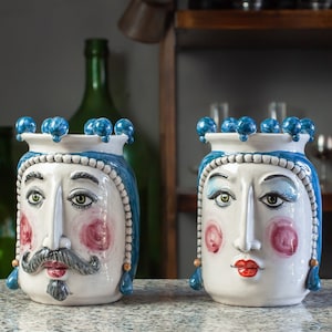 Collectibles! Sicilian Ceramic Moor&#39;s Heads Blue L. 13 x H. 17 cm