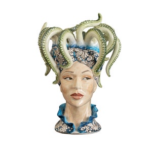 Octopus Ceramic Head Vases - Sicilian ceramic dark brown head &quot;Octopus&quot; H. 52 cm
