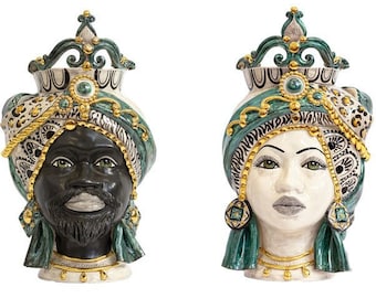 Nike Moor's Head in Sicilian Ceramics H. 50 x L. 28 cm
