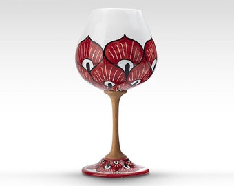 Sicilian Ceramic Chalice with Red Peacock Decoration