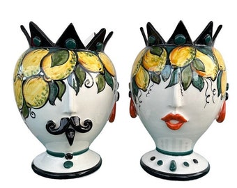 Vase visage en céramique sicilienne L. 16 x H. 23 cm