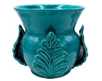 Sicilian Ceramic Flowerpot - Sicilian Ceramic Vase Holder with Acanthus Leaves L. 30 x H. 26 cm