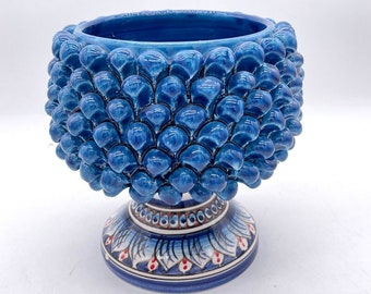 Porte vase pomme de pin en céramique bleue sicilienne H. 20 cm