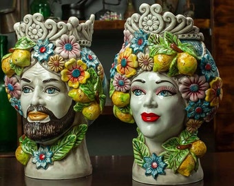 Moorish Head - Sicilian Moorish heads flower model L. 21 x H. 30 cm