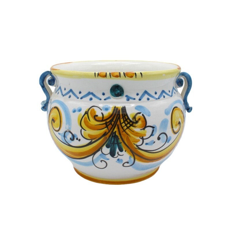 Yellow Sicilian Ceramic Pot - Sicilian Ceramic Vase Holder L. 25 x H. 17 cm