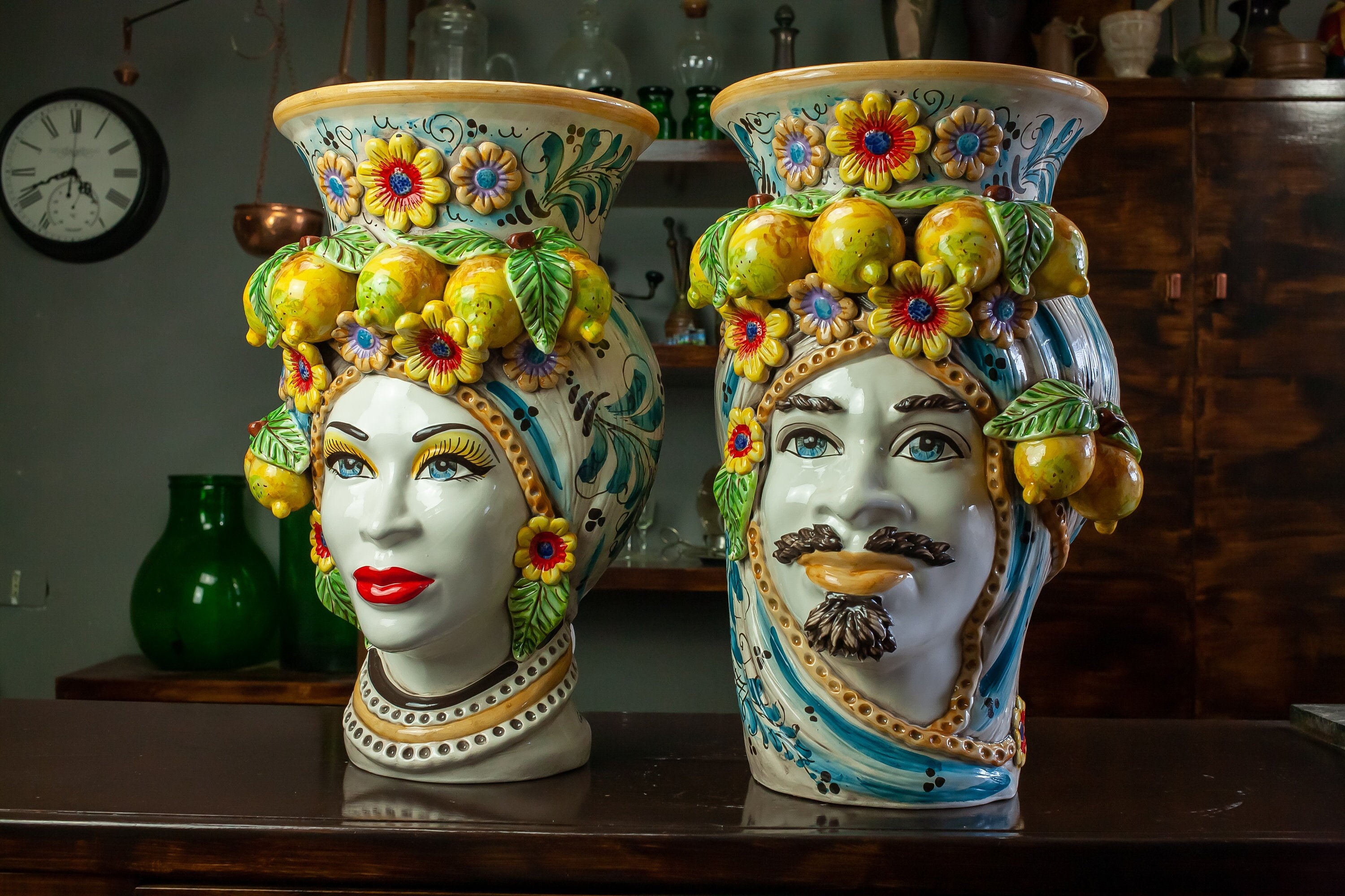 CERAMICHE DI SICILIA 花瓶 Ceramiche di Sicilia Vase with Grape Harvest