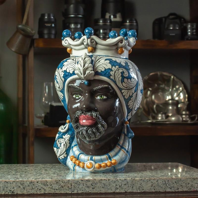 CERAMICHE DI SICILIA 花瓶 Sicilian Ceramic Head Vases - Sicilian Ceramic Heads Blue