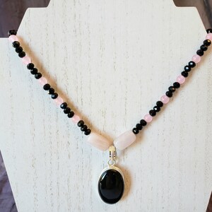 Black Onyx Rose Quartz & Black Spinel Bead Necklace