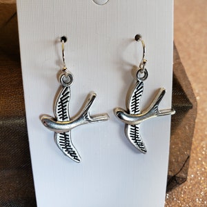 Silver Swallows Bird Earrings