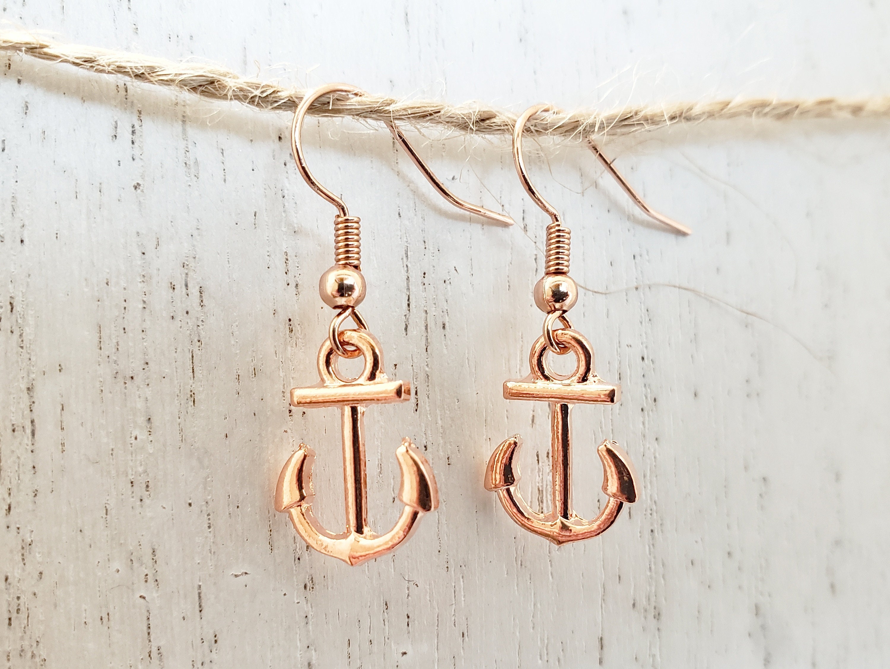 Rose gold anchor earrings clearance