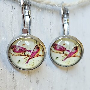 Bird Art Earrings - Pink