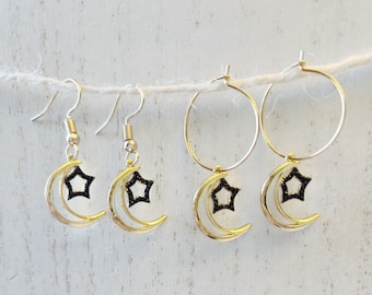 Orecchini in oro con luna e stelle