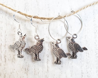 Raben Ohrringe, Silber Ton Vogel Schmuck