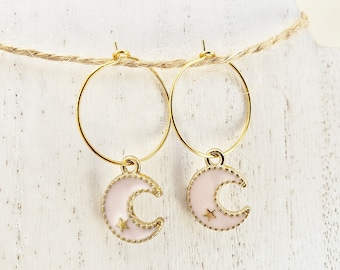 Gold Pink Moon & Star Earrings