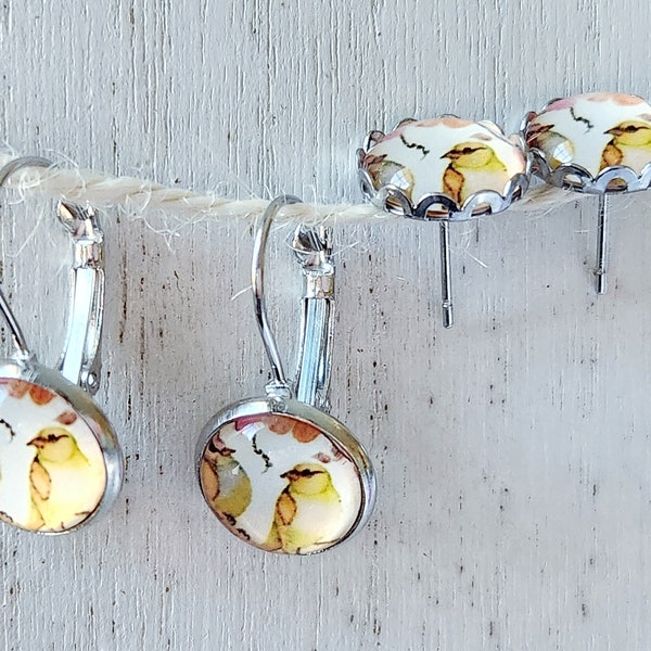 Bird Art Earrings - Yellow Finch