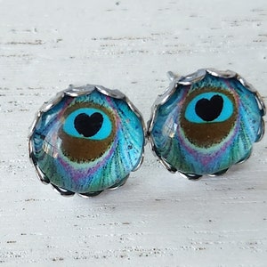 Peacock Feather Art Earrings  - Blue