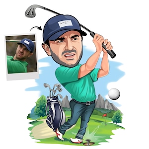 Golfer Geschenk, Golfer Karikatur vom Foto, lustiger Golfer Zeichnung Kunst, lustiger Golfer Digitales Porträt, Golfer Cartoon Zeichnung, Männer Golf Geschenk