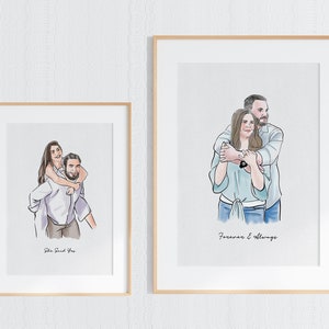 retrato de pareja, regalo de pareja personalizado, regalo para parejas, foto de pareja, pintura de acuarela a partir de una foto, dibujo de pareja, retrato de pareja personalizado