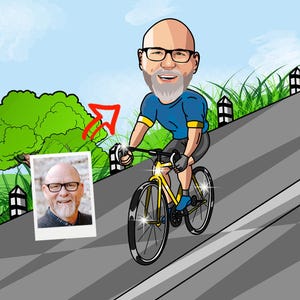 Personalized Cyclist Caricature Gift For Him | Custom Bicycle Cartoon | Unique Cycling Gift | Funny Hand-Drawn Portrait | Ideal for Cyclists