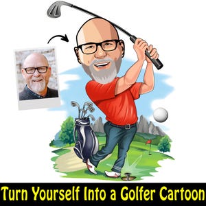 Golfer Gift, Golfer Caricature from Photo, Funny Golfer Drawing Art, Funny Golfer Digital Portrait, Golfer Cartoon Drawing, Men Golf Gift