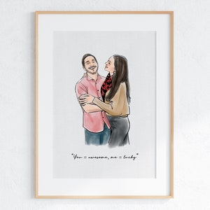 Ilustración de retrato de pareja personalizado, pintura de acuarela a partir de una foto, regalo de pareja personalizado, foto de pareja, retratos de pareja, dibujo de pareja