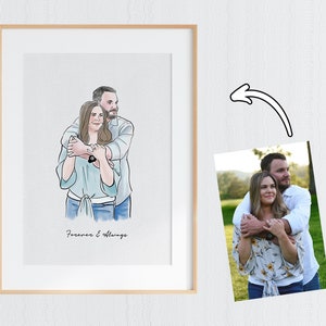 retrato de pareja, regalo de pareja personalizado, regalo para parejas, foto de pareja, pintura de acuarela a partir de una foto, dibujo de pareja, retrato de pareja personalizado