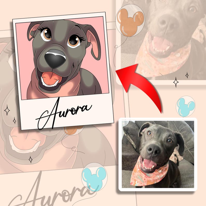 Cartoon Portrait, portrait from photo, cartoon illustration, pet portrait disney, dog illustration, pet portrait, custom pet cartoon image 7