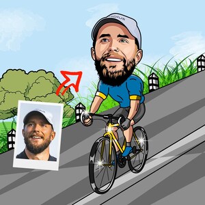 Personalized Cyclist Cartoon Portrait, Biker Portrait, Cyclist Gift, Cyclist Caricature, Custom Caricature, Caricature from Photo