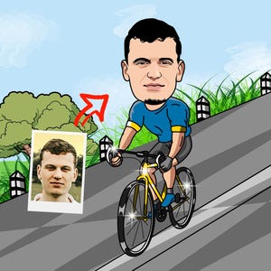 Personalized Cyclist Cartoon Portrait, Biker Portrait, Cyclist Gift, Cyclist Caricature, Custom Caricature, Caricature from Photo