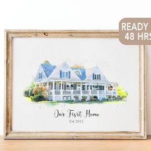 Huisportret van foto, aquarelschilderij van foto, slotcadeau makelaar, aangepast digitaal aquarelhuis, cadeau huiseigenaren, cadeau huis