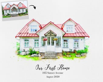 Home portrait, house painting, housewarming gift, our first home sign, home sweet home sign, watercolor home, house portrait, realtor gift