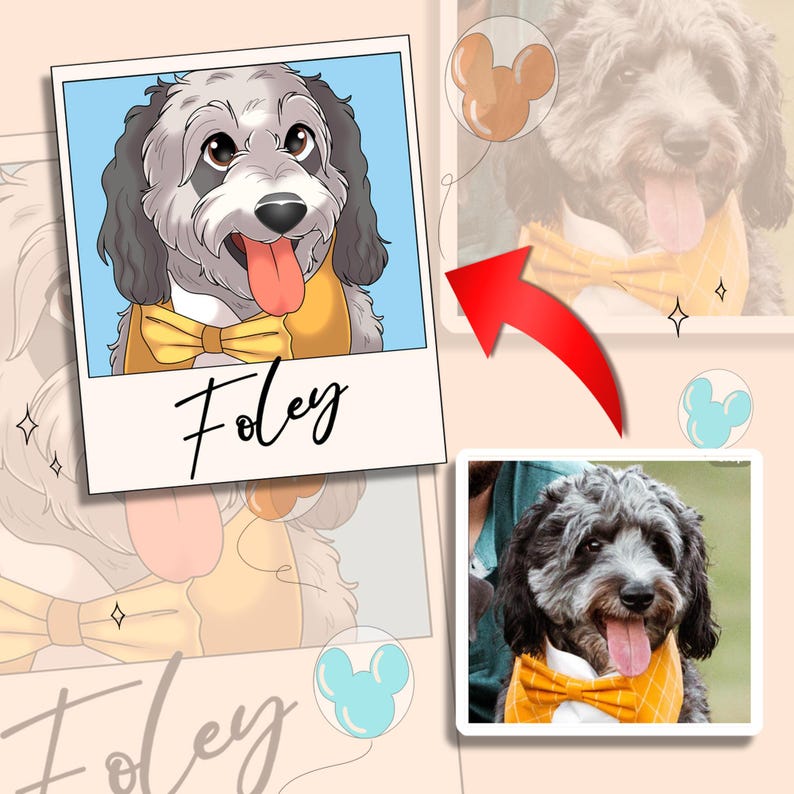 Cartoon Portrait, portrait from photo, cartoon illustration, pet portrait disney, dog illustration, pet portrait, custom pet cartoon image 4