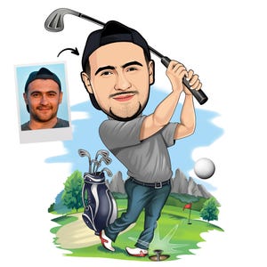 Cartoon Golfer Portrait, Golf Gifts, Golf Gifts For Men, Golf Gifts For Women, Golfing Gifts, Personalized Golf Poster, Golf, Golf Gifts