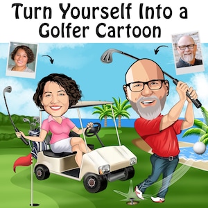 Personalisierte lustige Golf-Karikatur-Porträt vom Foto - Karikatur-Kunst-Geschenk für Sportfans und Spieler