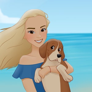 cartoon portrait from photo, custom cartoon portrait, owner and dog portraits, portrait from photo, anime portrait, custom portrait gift