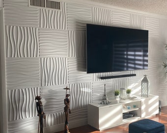 Art3d® Decorative 3D Wall Panels PVC 19.7" x 19.7" Wave Wall White Design(12-Pack)