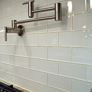 Art3d 32 Sheets Decorative Glass Mosaic Tile Subway White Peel and Stick Tile for Wall Kitchen Backsplashes, 6 in. × 3 in.