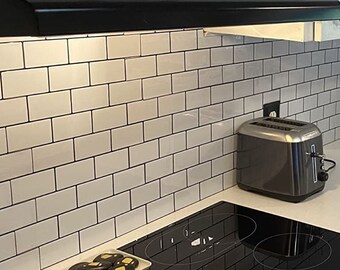 Art3d Peel and Stick Backsplash, 12 in. x 12 in. Subway 3D Wall Panels, Mono White with Gray Grout