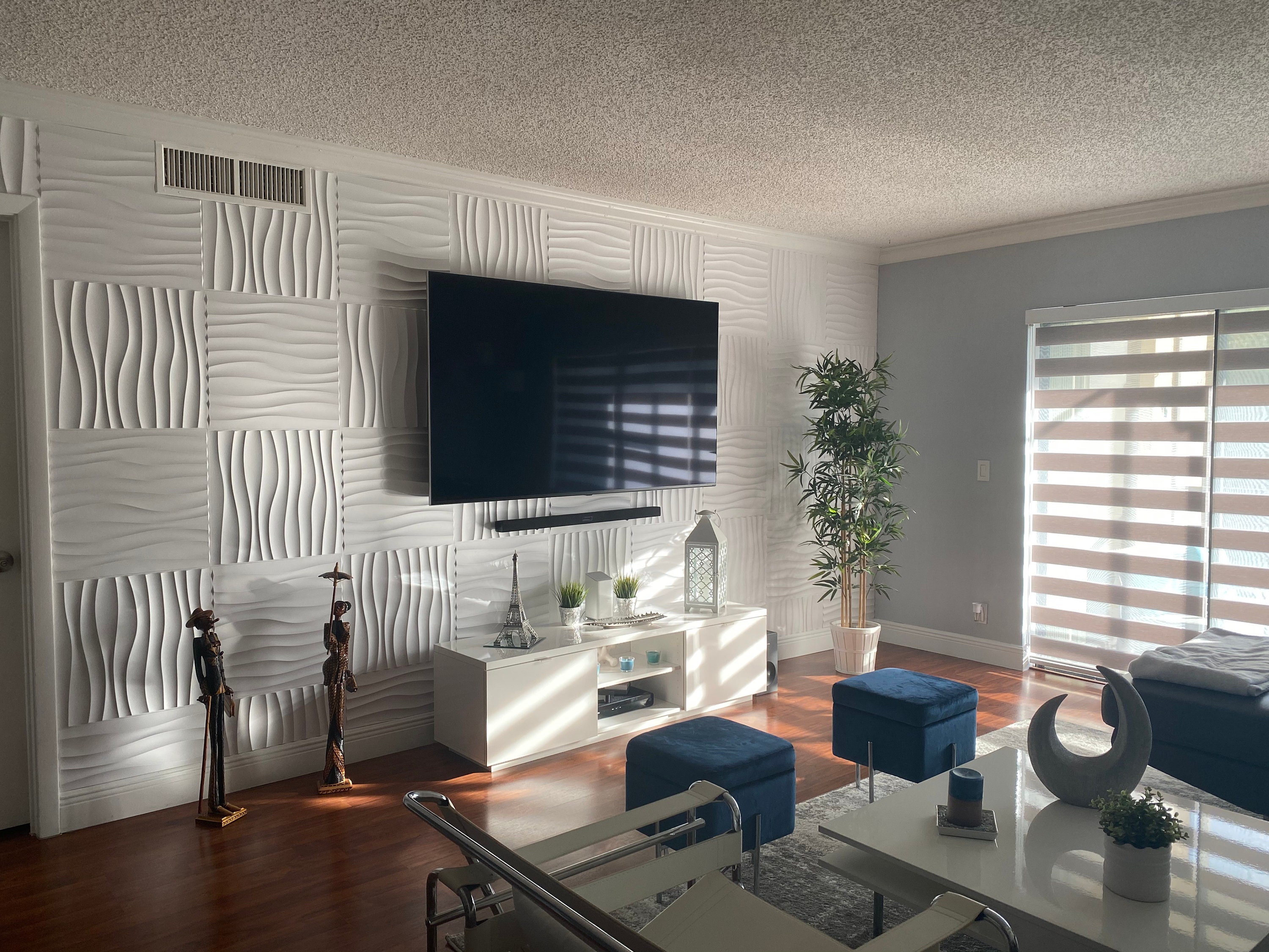 Art3d Panel 3D de PVC para decoración de paredes interiores, azulejos  texturizados ondulados, paquete de 12 unidades de 19.7 x 19.7 pulgadas,  color