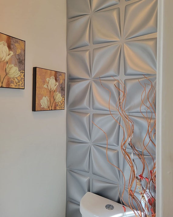 Panneaux muraux 3D - Carreaux muraux décoratifs en relief (12 panneaux /  boîte) Couvre 32 pieds carrés - Taille 19,7 x 19,7 po / Panneau -  Matériau