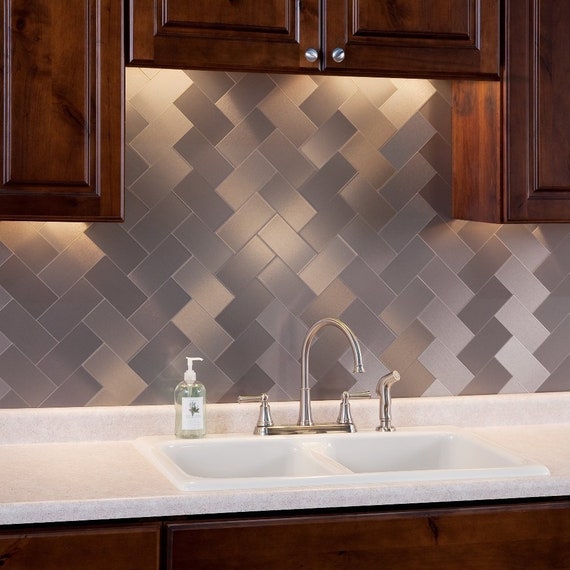 96-Pcs Peel and Stick Backsplash Tiles for Kitchen, Bathroom 3 x 6  Brushed Aluminum Metal Mosaic