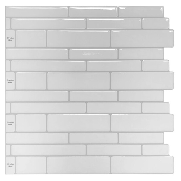 Peel and Stick Backsplash Tile Shelf-Adhesive Wall Stickers (10 Sheets) White Subway Tile with Grey Grout