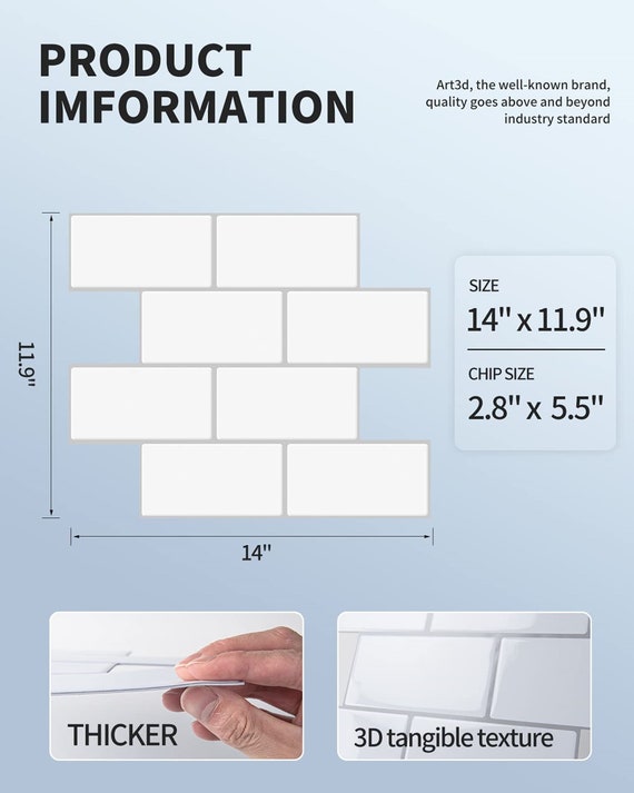 Art3d Peel and Stick Backsplash, 14 In.x12 In. Subway Tiles, Faux Ceramic  Tiles 10 Tiles, Thicker Version 