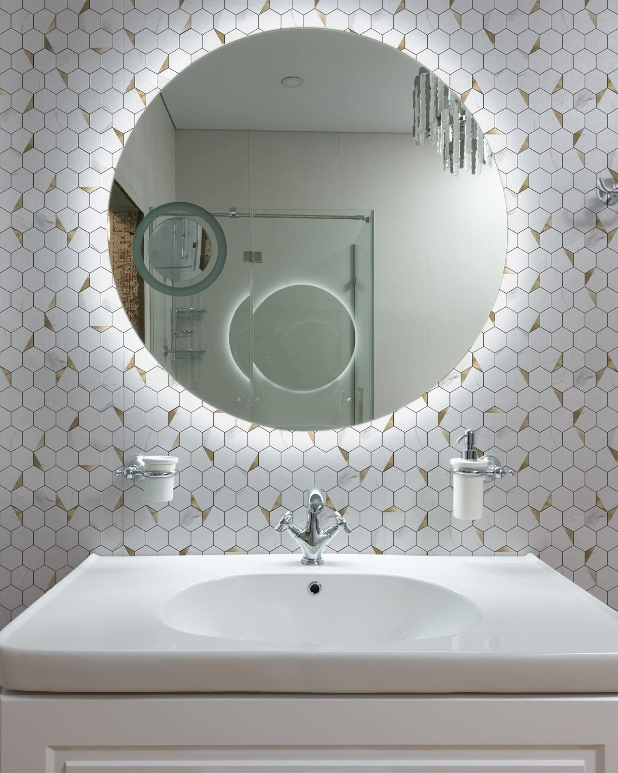 A16708P10-Art3d 10-Sheet Herringbone Peel and Stick Backsplash, Self  Adhesive Marble Tiles Stick on Wall Tiles for Kitchen, Bathroom(White Mixed  Gold Metal)