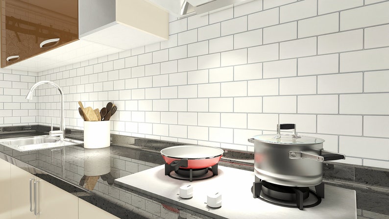 gray subway peel and stick backsplash